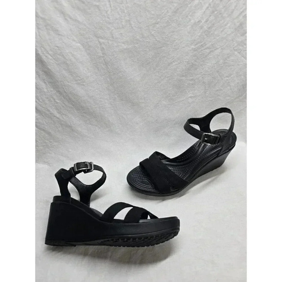 Crocs Leigh II Ankle strap Wedge heel Sandal Black-Size 9 Womens - Picture 5 of 10